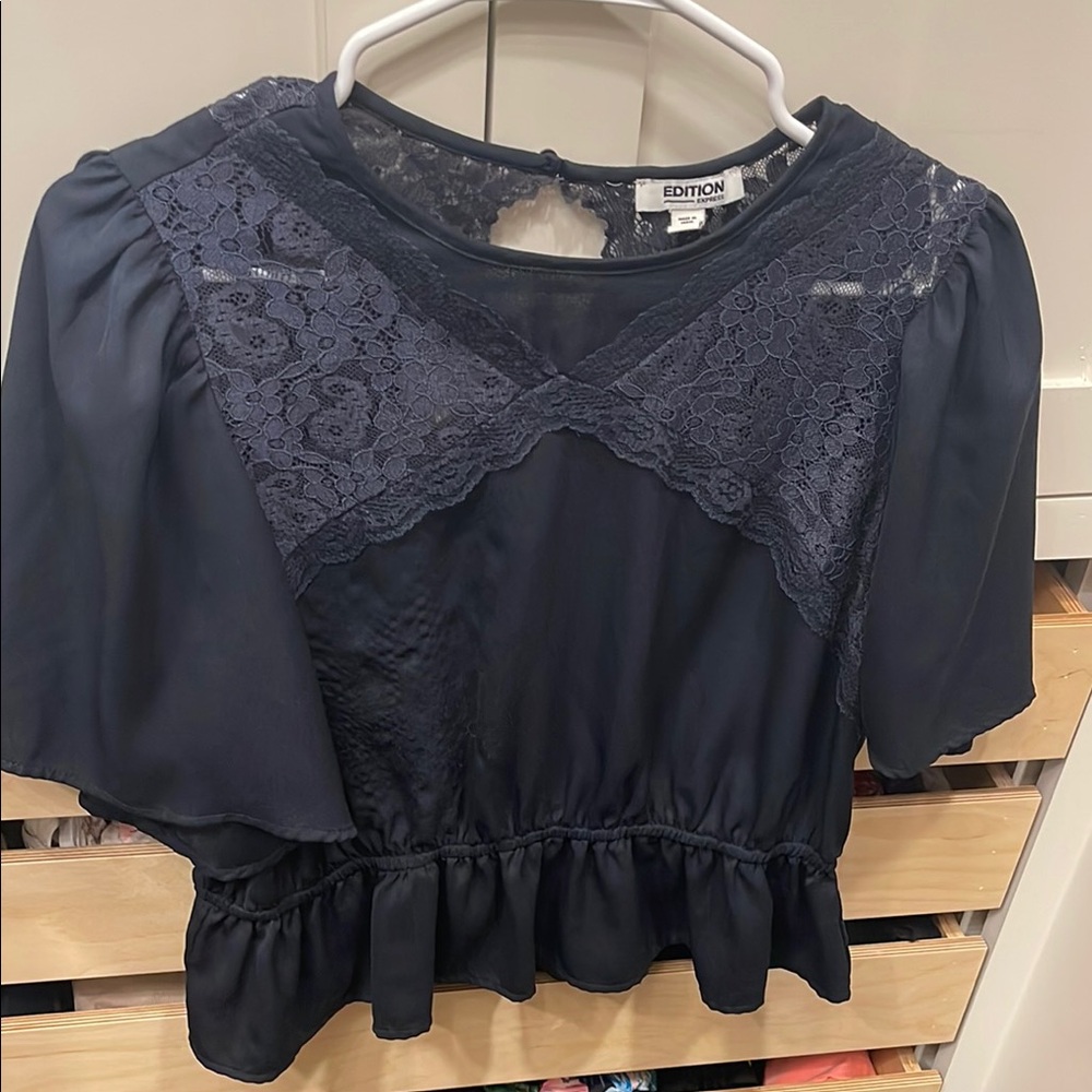 Navy Lace Trim Women's EXPRESS Top